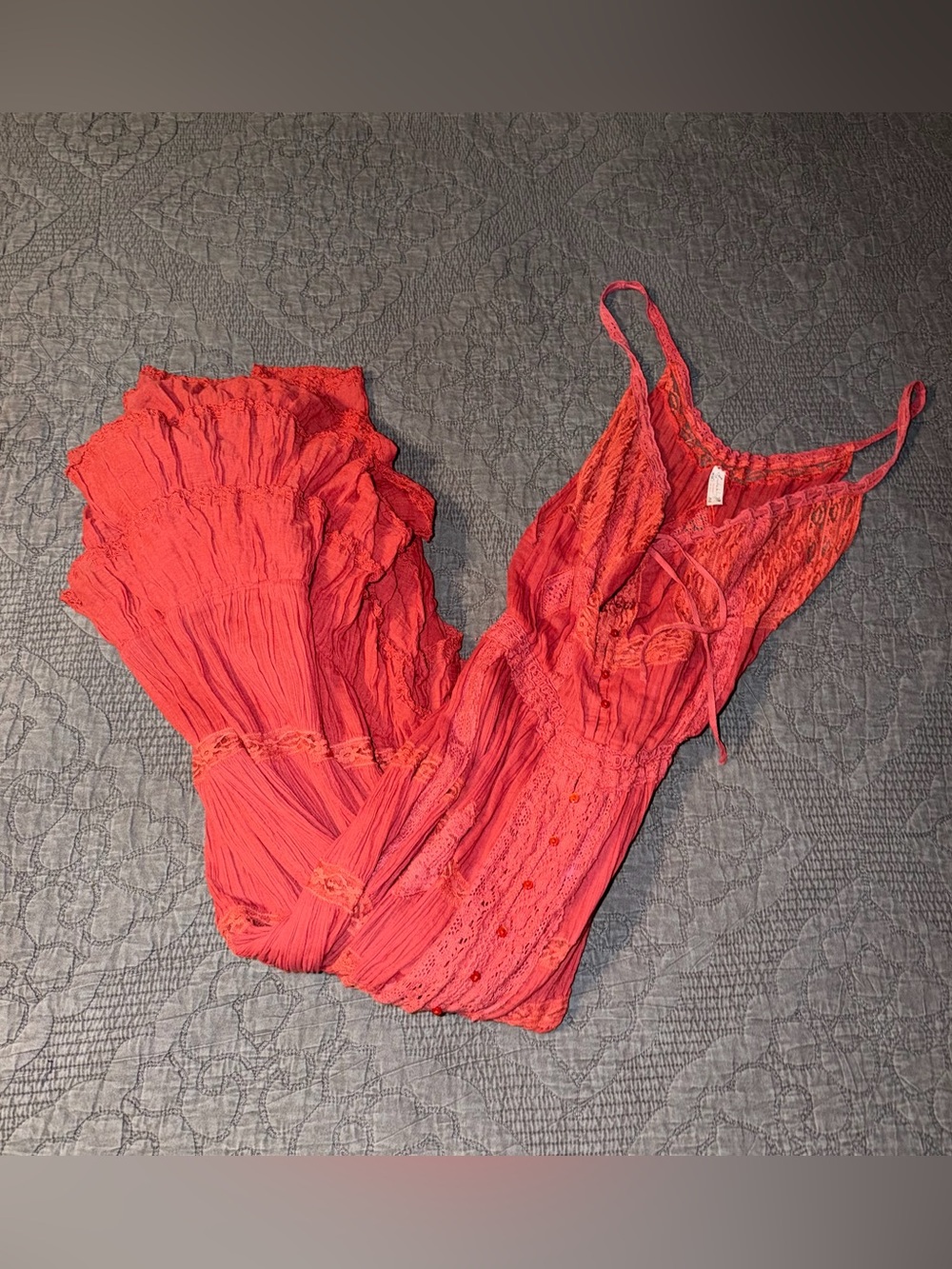 Intimately By Free People Dolly Bodysuit Maxi Dress-Red Size-XS - Picture 6 of 8